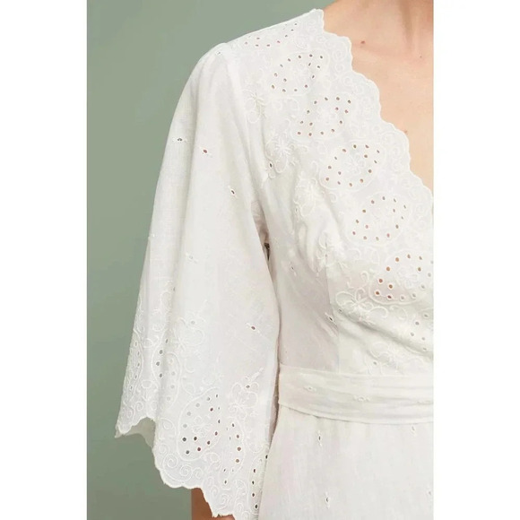 Anthropologie Meadow Rue Loire Wrap Blouse - Eyelet Scalloped Top - Picture 4 of 10